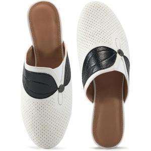 image:imageEcetana Mules for Women Flat Shoes Comfortable Dressy Slip on Slides Round Toe Breathable Backless Loafers White