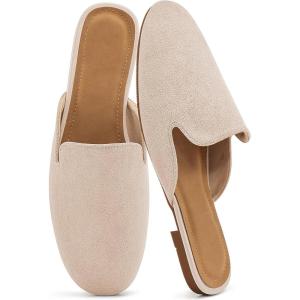 image:imageEcetana Mules for Women Flats Shoes Comfortable Slip On Casual Work Slides Round Toe Backless LoafersApricot