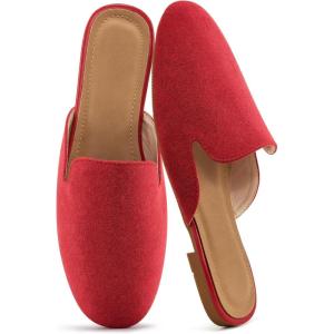 image:imageEcetana Mules for Women Flats Shoes Comfortable Slip On Casual Work Slides Round Toe Backless LoafersRed