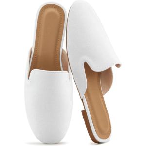 image:imageEcetana Mules for Women Flats Shoes Comfortable Slip On Casual Work Slides Round Toe Backless LoafersWhite