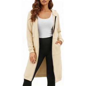 image:imageDUOYANGJIASHA Womens Hoodies Zip Up Sweatshirts Oversized 2026 Fashion Long Hooded Fall Winter Fleece Jackets with PocketsApricot