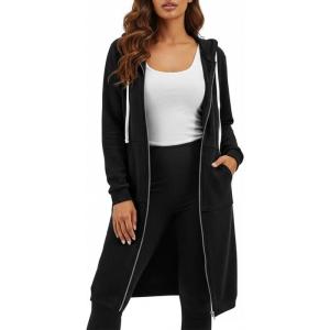image:imageDUOYANGJIASHA Womens Hoodies Zip Up Sweatshirts Oversized 2026 Fashion Long Hooded Fall Winter Fleece Jackets with PocketsBlack