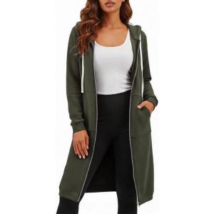 image:imageDUOYANGJIASHA Womens Hoodies Zip Up Sweatshirts Oversized 2026 Fashion Long Hooded Fall Winter Fleece Jackets with PocketsGreen