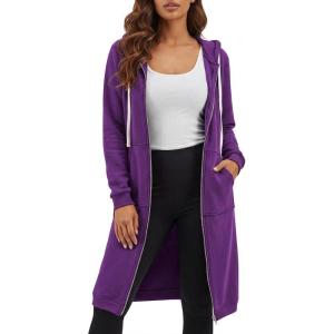 image:imageDUOYANGJIASHA Womens Hoodies Zip Up Sweatshirts Oversized 2026 Fashion Long Hooded Fall Winter Fleece Jackets with PocketsPurple