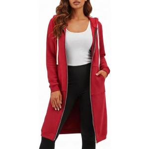 image:imageDUOYANGJIASHA Womens Hoodies Zip Up Sweatshirts Oversized 2026 Fashion Long Hooded Fall Winter Fleece Jackets with PocketsRed