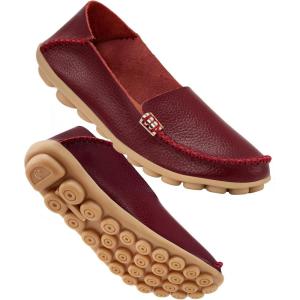 image:imageDUOYANGJIASHA Womens Comfortable Loafers Casual Round Toe Moccasins Wild Driving Flats Soft Walking Shoes Women Slip On50 Winered