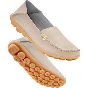 image:imageDUOYANGJIASHA Womens Comfortable Loafers Casual Round Toe Moccasins Wild Driving Flats Soft Walking Shoes Women Slip OnBeige