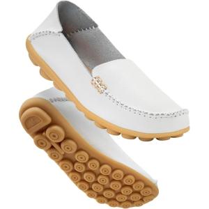 image:imageDUOYANGJIASHA Womens Comfortable Loafers Casual Round Toe Moccasins Wild Driving Flats Soft Walking Shoes Women Slip OnWhite