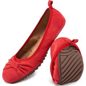 image:imageEcetana Womens Ballet Flats Shoes Dressy Round Toe Bowknot Slip Ons Comfortable Suede Foldable Loafers for Casual Work BusinessRed
