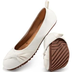 image:imageEcetana Womens Ballet Flats Shoes Dressy Round Toe Bowknot Slip Ons Comfortable Suede Foldable Loafers for Casual Work BusinessWhite