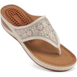 image:imageEcetana Womens Dressy Wedge Sandals Comfortable Summer Flip Flops Massaging Footbed Platform Thong Sandals for Casual WalkingBeige