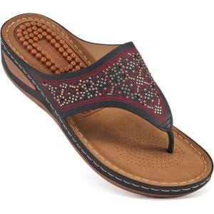 image:imageEcetana Womens Dressy Wedge Sandals Comfortable Summer Flip Flops Massaging Footbed Platform Thong Sandals for Casual WalkingBlack