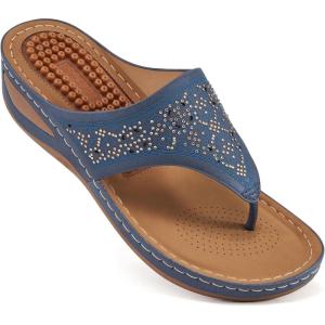 image:imageEcetana Womens Dressy Wedge Sandals Comfortable Summer Flip Flops Massaging Footbed Platform Thong Sandals for Casual WalkingBlue