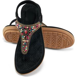 image:imageEcetana Womens Flats Sandals Dressy Comfortable Beach Summer Sandals 2026 Bohemian Strappy Walking Casual ShoesBlack