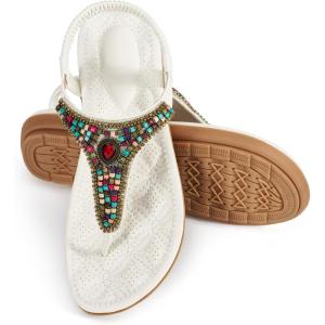 image:imageEcetana Womens Flats Sandals Dressy Comfortable Beach Summer Sandals 2026 Bohemian Strappy Walking Casual ShoesWhite