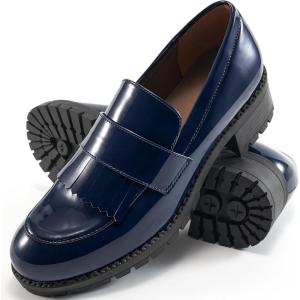image:imageEcetana Womens Loafers Platform Chunky Penny Lug Sole Comfort Slip on Casual Fashion Business Work ShoesDark Blue