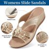 image:imageEcetana Sandals for Women Wedge Shoes Slip On Dressy Summer Comfortable Slides Sandals 2026 Casual Memory Foam Platform ShoesGold