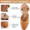 image:imageEcetana Womens Flats Sandals Dressy Summer Comfortable Casual Fashion Round Toe Slingback Shoes with Buckle Ankle StrapBrown