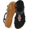 image:imageEcetana Womens Flats Sandals Dressy Summer Boho Comfortable Casual Ankle Strap Non Slip Rhinestone ShoesBlack