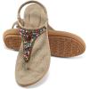 image:imageEcetana Womens Sandals Dressy Flat with Bohemian Beaded Comfortable Casual Summer Slip On Ankle Elastic Thong Shoes