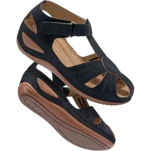 image:imageDUOYANGJIASHA Womens Closed Toe Sandals Dressy Summer 2026 Fisherman Flat Sandals Ankle Strap Comfortable Causal Wedge ShoesBlack