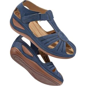 image:imageDUOYANGJIASHA Womens Closed Toe Sandals Dressy Summer 2026 Fisherman Flat Sandals Ankle Strap Comfortable Causal Wedge ShoesBlue
