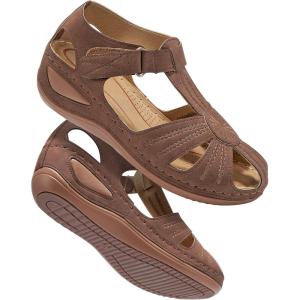image:imageDUOYANGJIASHA Womens Closed Toe Sandals Dressy Summer 2026 Fisherman Flat Sandals Ankle Strap Comfortable Causal Wedge ShoesBrown