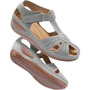image:imageDUOYANGJIASHA Womens Closed Toe Sandals Dressy Summer 2026 Fisherman Flat Sandals Ankle Strap Comfortable Causal Wedge ShoesGrey