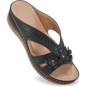 image:imageEcetana Sandals for Women Wedge Shoes Slip On Dressy Summer Comfortable Slides Sandals 2026 Casual Memory Foam Platform ShoesBlack