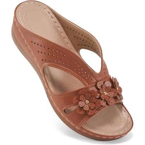 image:imageEcetana Sandals for Women Wedge Shoes Slip On Dressy Summer Comfortable Slides Sandals 2026 Casual Memory Foam Platform ShoesBrown