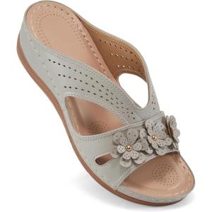 image:imageEcetana Sandals for Women Wedge Shoes Slip On Dressy Summer Comfortable Slides Sandals 2026 Casual Memory Foam Platform ShoesGrey