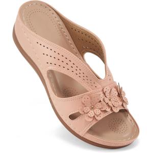 image:imageEcetana Sandals for Women Wedge Shoes Slip On Dressy Summer Comfortable Slides Sandals 2026 Casual Memory Foam Platform ShoesPink