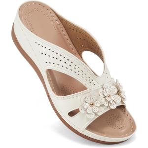image:imageEcetana Sandals for Women Wedge Shoes Slip On Dressy Summer Comfortable Slides Sandals 2026 Casual Memory Foam Platform ShoesWhite