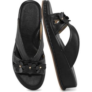 image:imageEcetana Sandals for Women Wedge Slides Dressy Summer Comfortable Memory Foam Slip on Casual Platform ShoesBlack