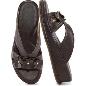 image:imageEcetana Sandals for Women Wedge Slides Dressy Summer Comfortable Memory Foam Slip on Casual Platform ShoesCoffee