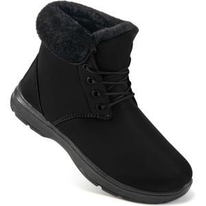 image:imageEcetana Winter Boots for Women Snow Warm Fur Lined Waterproof Ankle Booties Lace Up Non Slip Flat Comfortable Womens ShoesBlack