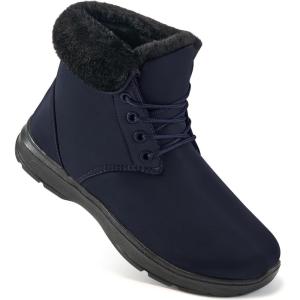 image:imageEcetana Winter Boots for Women Snow Warm Fur Lined Waterproof Ankle Booties Lace Up Non Slip Flat Comfortable Womens ShoesBlue