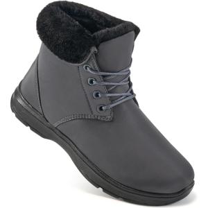 image:imageEcetana Winter Boots for Women Snow Warm Fur Lined Waterproof Ankle Booties Lace Up Non Slip Flat Comfortable Womens ShoesGrey