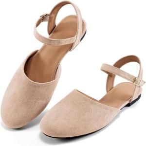 image:imageEcetana Womens Flats Sandals Dressy Summer Comfortable Casual Fashion Round Toe Slingback Shoes with Buckle Ankle StrapApricot