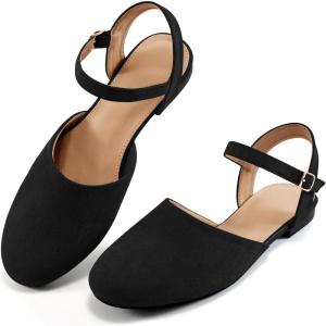 image:imageEcetana Womens Flats Sandals Dressy Summer Comfortable Casual Fashion Round Toe Slingback Shoes with Buckle Ankle StrapBlack