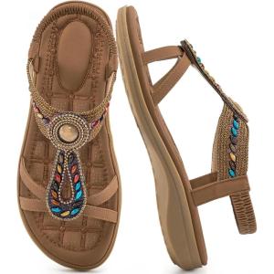 image:imageEcetana Womens Sandals Dressy Summer Comfortable Slip On Bohemian Flats Sandals Beach Shoes for WalkingBrown