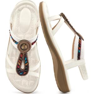 image:imageEcetana Womens Sandals Dressy Summer Comfortable Slip On Bohemian Flats Sandals Beach Shoes for WalkingWhite