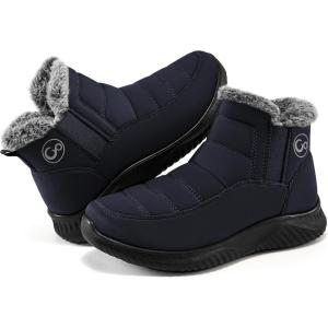 image:imageEcetana Womens Snow Boots Winter Shoes Ankle Booties Warm Fur Lined Waterproof NonSlip Boots for WomenBlue