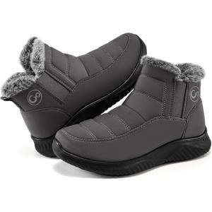 image:imageEcetana Womens Snow Boots Winter Shoes Ankle Booties Warm Fur Lined Waterproof NonSlip Boots for WomenGrey