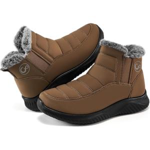image:imageEcetana Womens Snow Boots Winter Shoes Ankle Booties Warm Fur Lined Waterproof NonSlip Boots for WomenKhaki