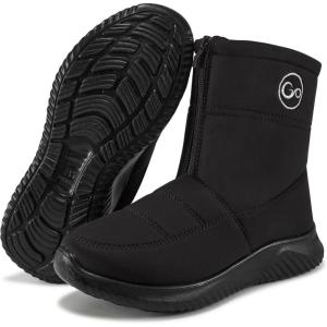 image:imageEcetana Womens Snow Boots for Winter Ankle Waterproof Booties with Fur Lined Warm Comfortable Shoes Anti Slip Outdoor Zipper BootsBlack