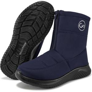 image:imageEcetana Womens Snow Boots for Winter Ankle Waterproof Booties with Fur Lined Warm Comfortable Shoes Anti Slip Outdoor Zipper BootsBlue
