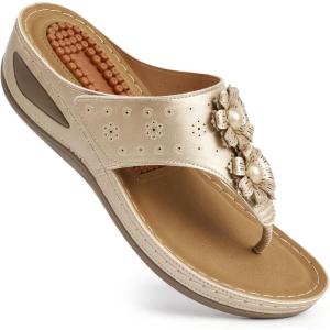image:imageEcetana Womens Wedge Sandals Dressy 2026 Comfortable Casual Summer Flip Flops Walking Platform Slides ShoesGold