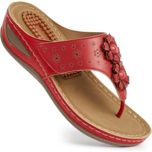 image:imageEcetana Womens Wedge Sandals Dressy 2026 Comfortable Casual Summer Flip Flops Walking Platform Slides ShoesRed