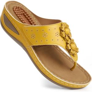 image:imageEcetana Womens Wedge Sandals Dressy 2026 Comfortable Casual Summer Flip Flops Walking Platform Slides ShoesYellow